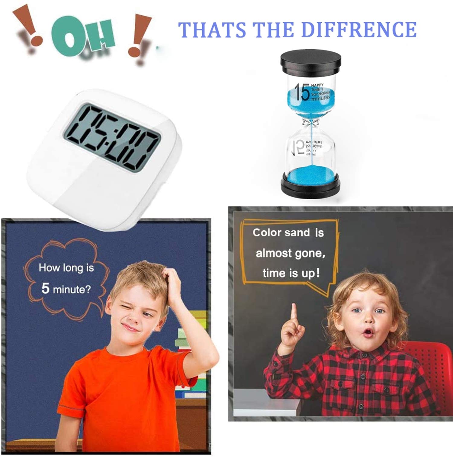 15 Minute Sand Hourglass Timer: Plastic Sand Clock 15 Minutes, Large Blue Sand Watch 15 Min, Hour Glass Colorful Sandglass Timer